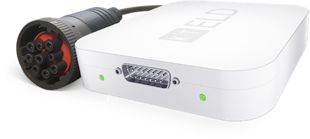 White electronic box with multi-pin circular connector
